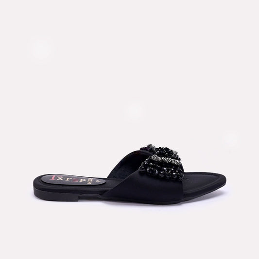 Womens Black Fancy Flat Slippers 0413028