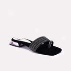 Womens Black Fancy Flat Slippers 0413096