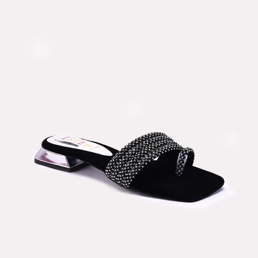 Womens Black Fancy Flat Slippers 0413096