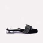Womens Black Fancy Flat Slippers 0413096