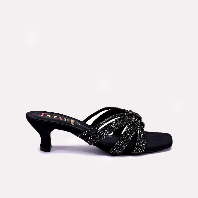 Womens Black Fancy Heel Slippers 0413051