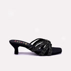 Womens Black Fancy Heel Slippers 0413051