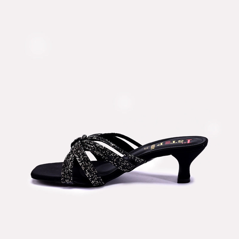 Womens Black Fancy Heel Slippers 0413051