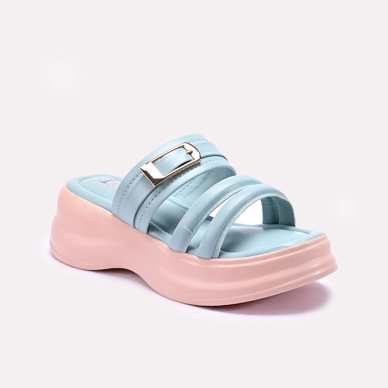 Womens Blue Chunky Casual Slippers 0413164