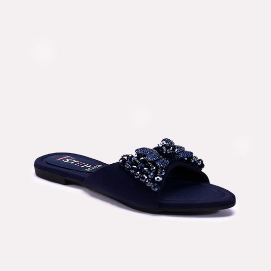 Womens Blue Fancy Flat Slippers 0413028