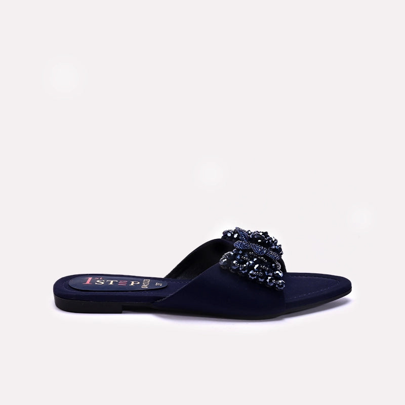 Womens Blue Fancy Flat Slippers 0413028