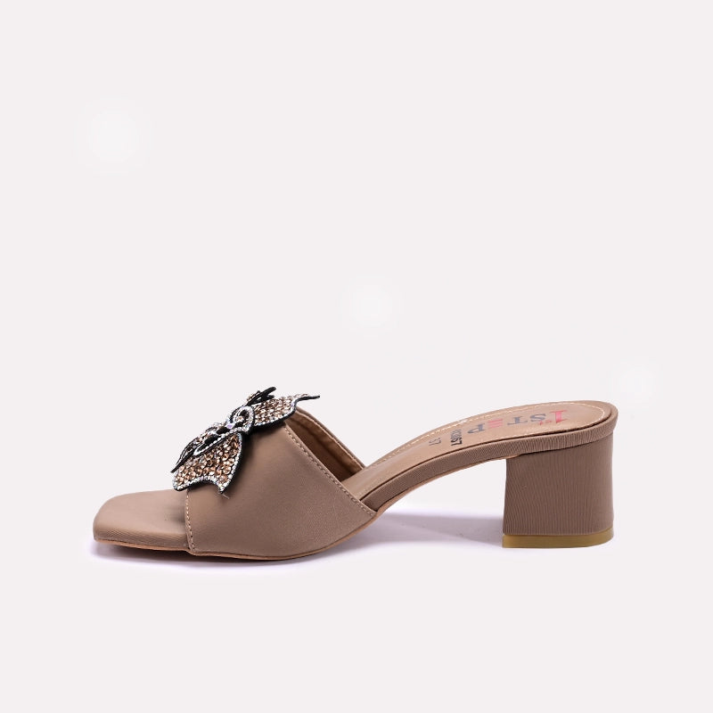 Womens Gold Fancy Block Heel Slippers 0413067