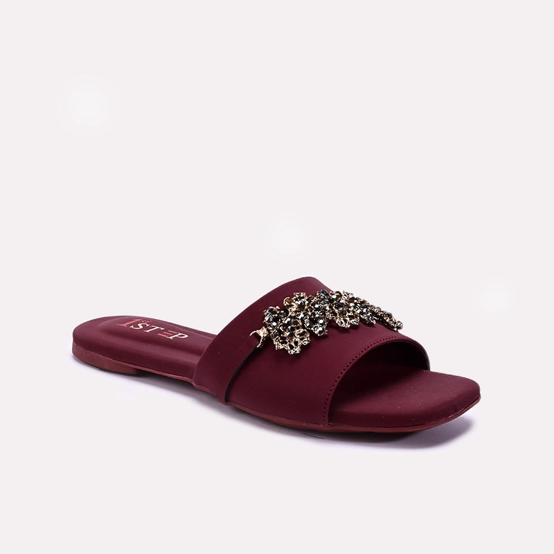 Womens Maroon Casual Flat Slippers 0412948