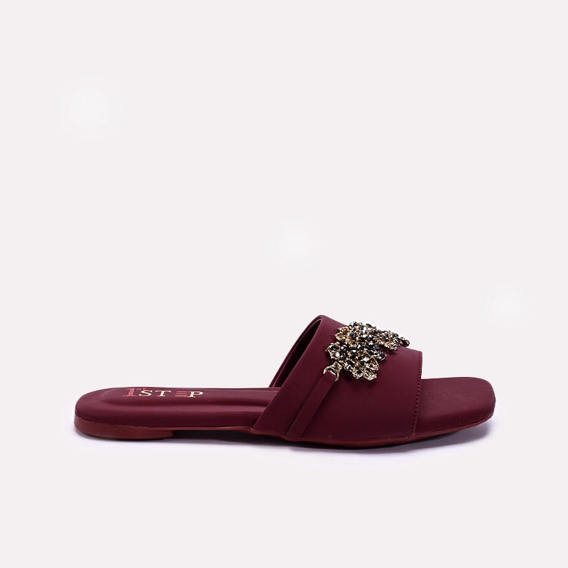 Womens Maroon Casual Flat Slippers 0412948