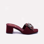 Womens Maroon Fancy Block Heel Slippers 0413067