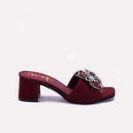 Womens Maroon Fancy Block Heel Slippers 0413067