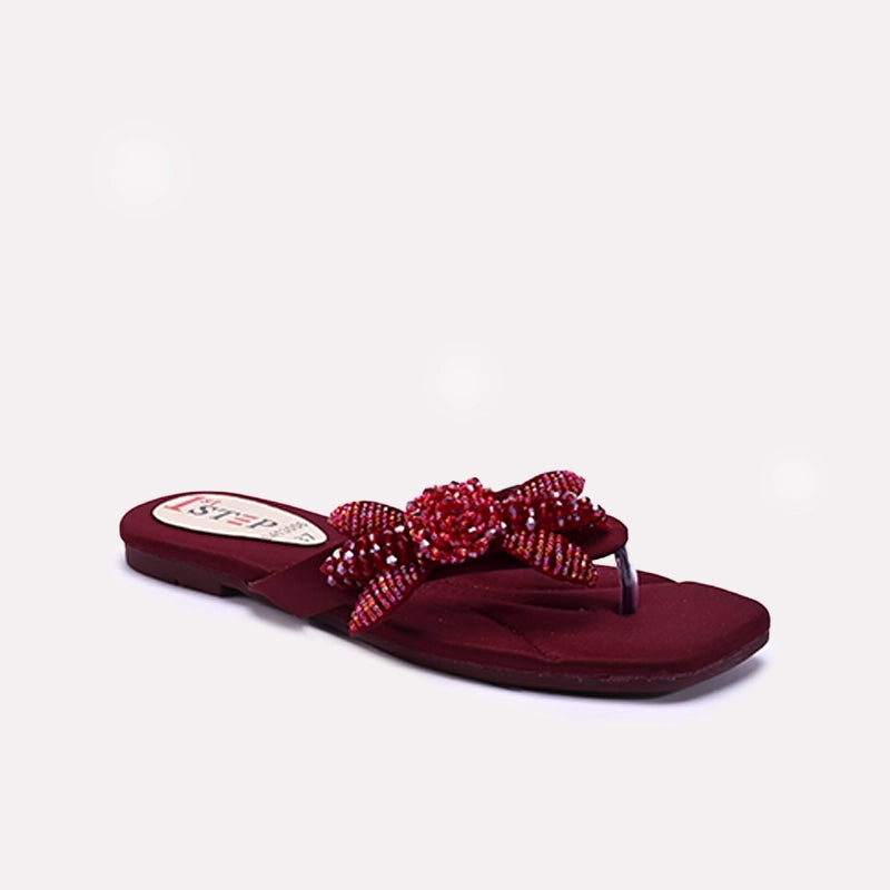 Womens Maroon Fancy Flat Slippers 0413006