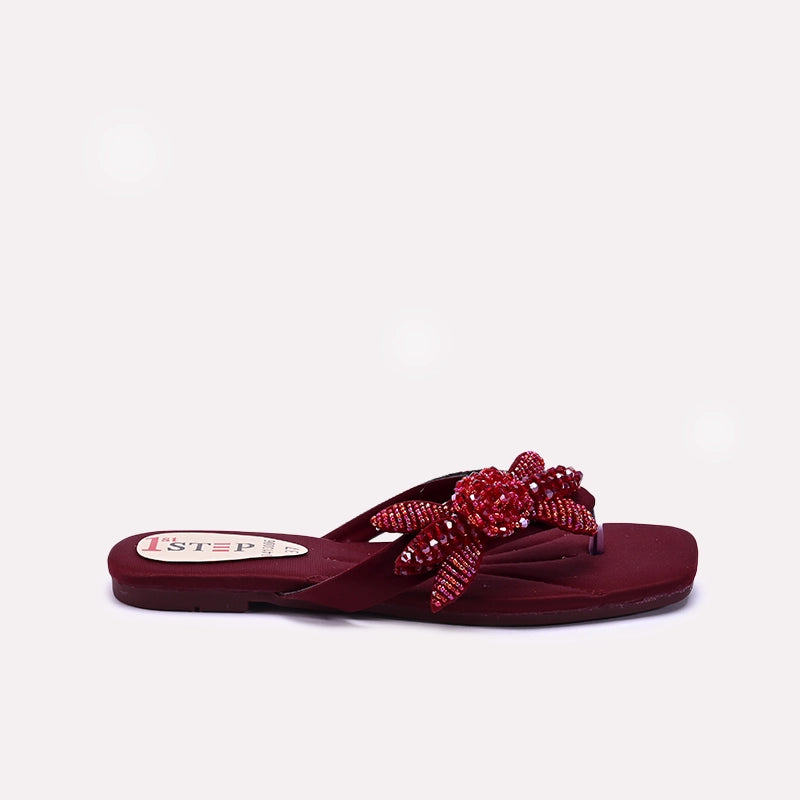 Womens Maroon Fancy Flat Slippers 0413006