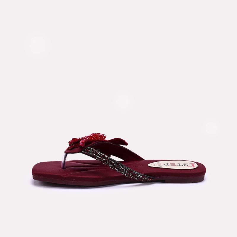 Womens Maroon Fancy Flat Slippers 0413006