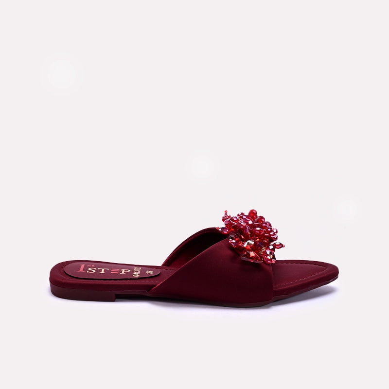Womens Maroon Fancy Slippers 0413029