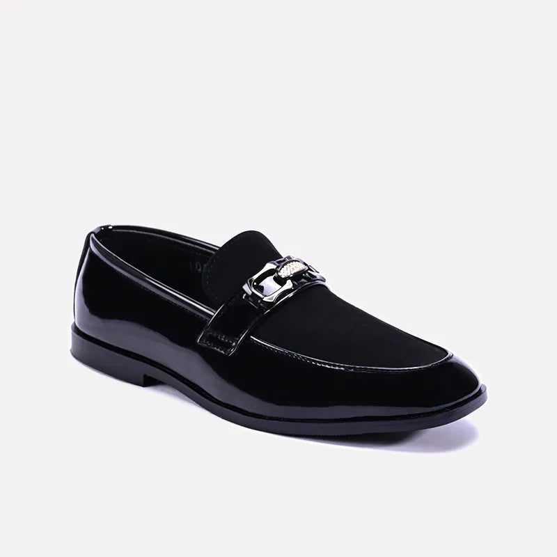 ashcomb slip on black glossy velvet shoes