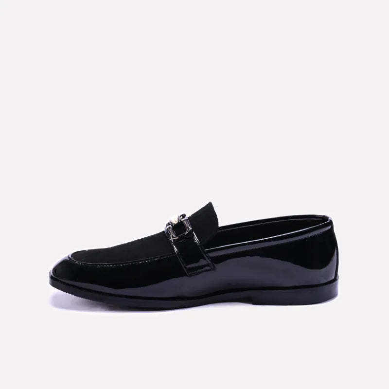 ashcomb slip on black glossy velvet shoes for men