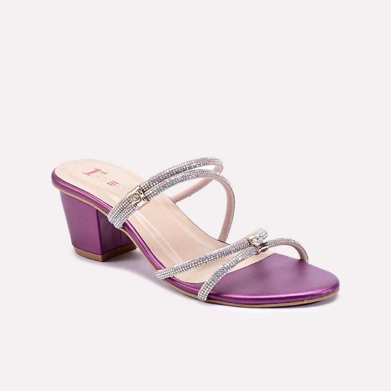 Avessa Dark Purple Block Heel Fancy Slippers 0412798