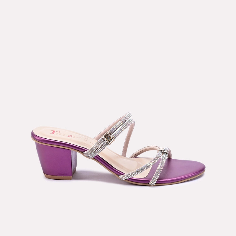Avessa Dark Purple Block Heel Fancy Slippers 0412798