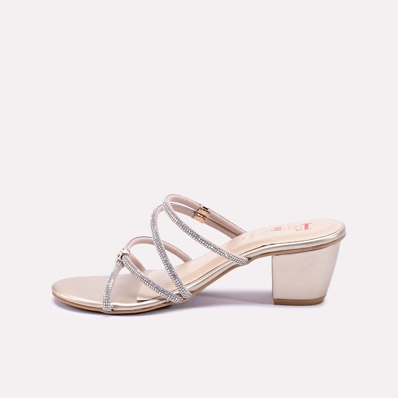 Avessa Gold Block Heel Fancy Slippers 0412798