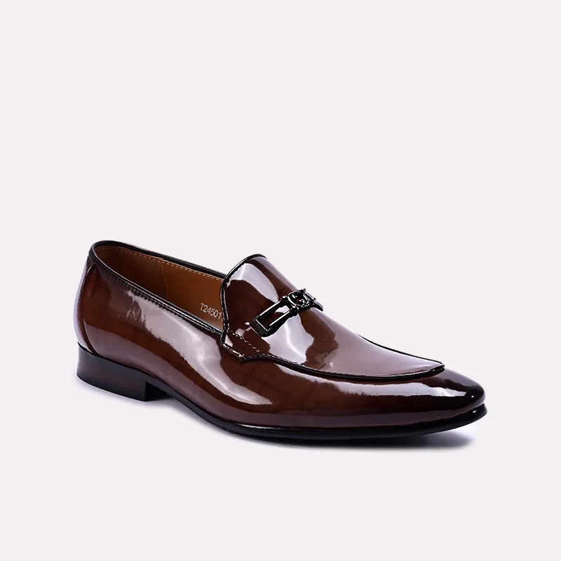 barrett brown glossy slip on dress shoes