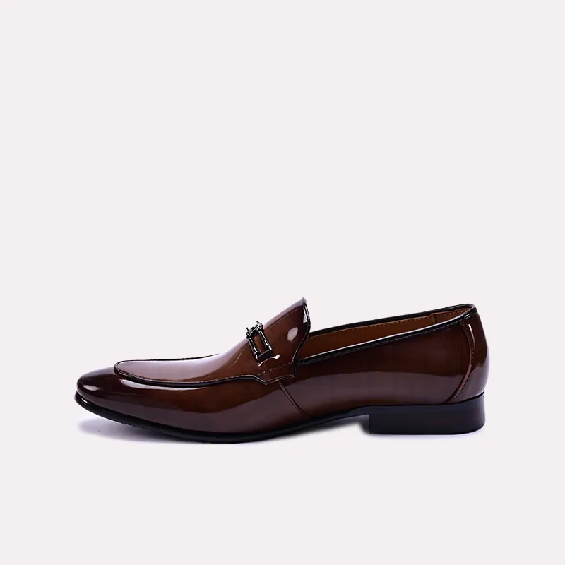 barrett brown glossy slip on dress shoes for men