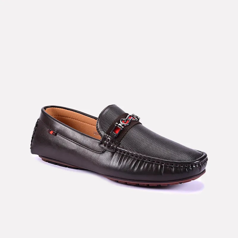 basil brown classic textured loafers