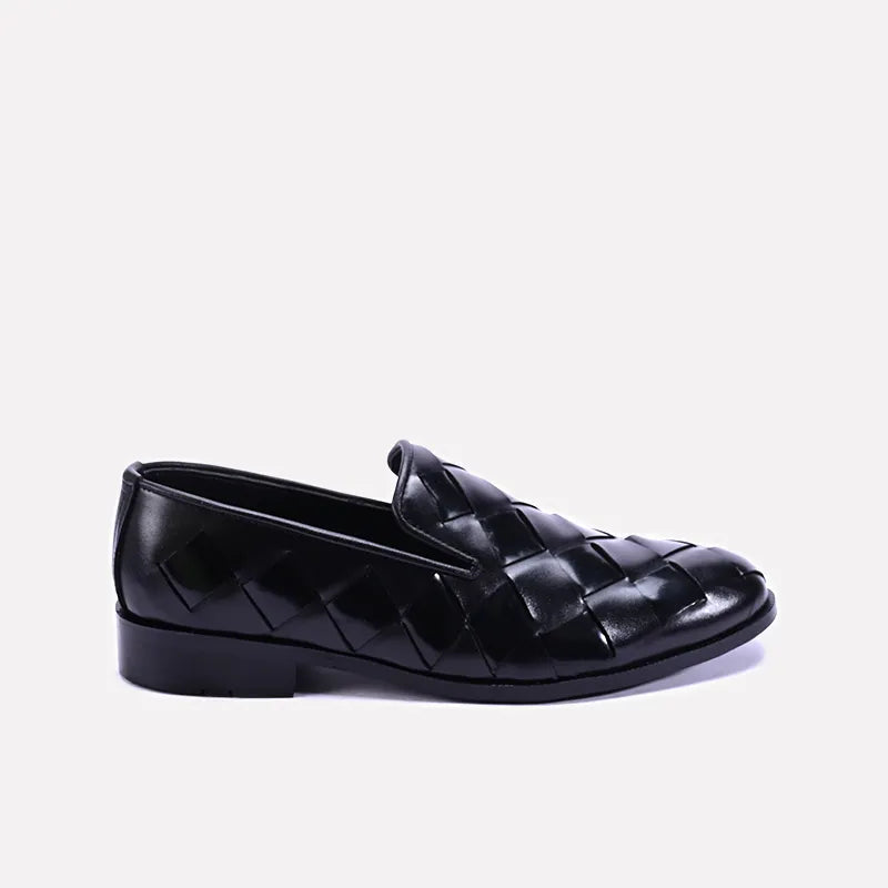 beckford mens woven slip on black formal shoes