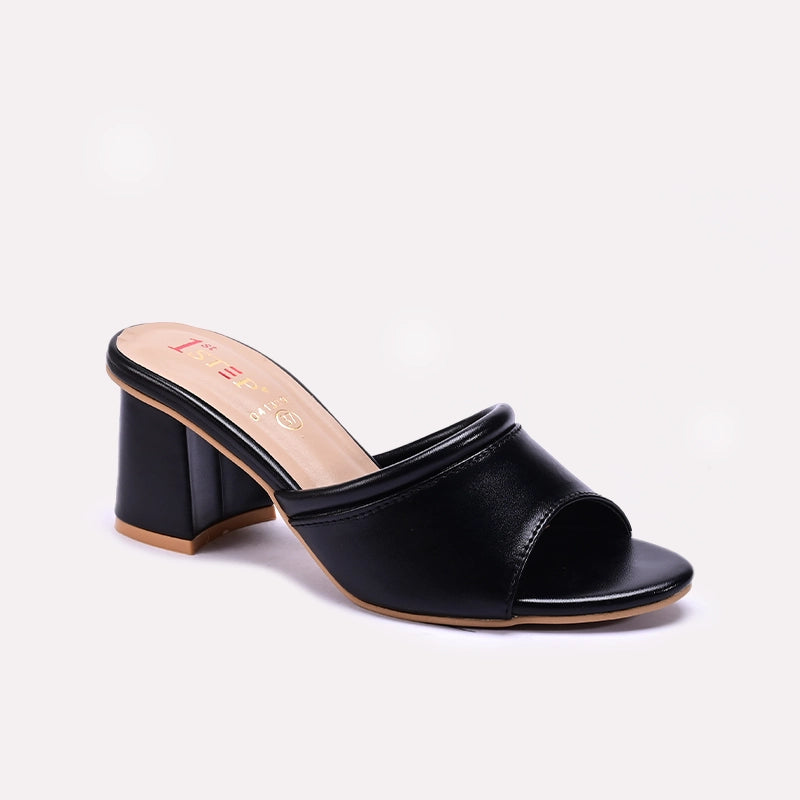 Black Block Heel Casual Slippers