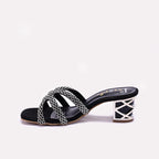Black Block Heel Fancy Slippers for Women