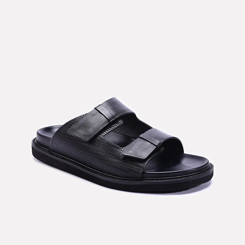 Black Comfy Leather Casual Slippers 0151051