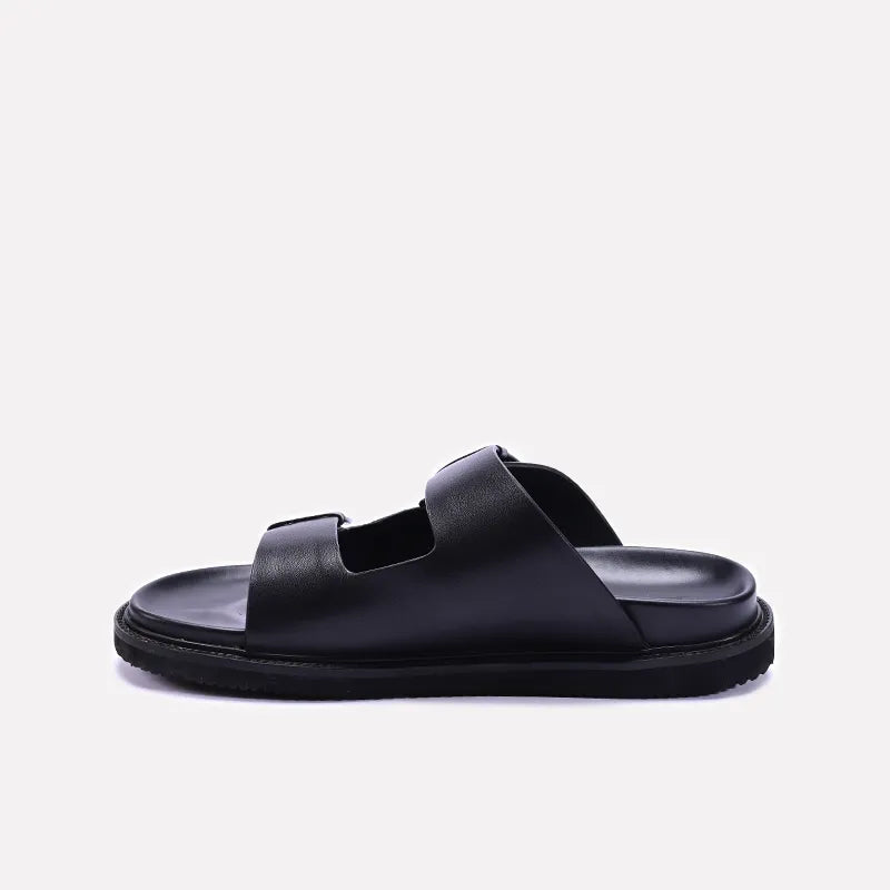 Black Comfy Leather Casual Slippers 0151051