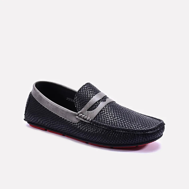 Black Dual Ton Textured Loafers 0130938