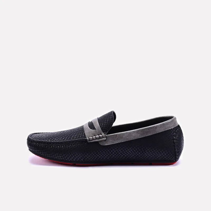 Black Dual Ton Textured Loafers 0130938