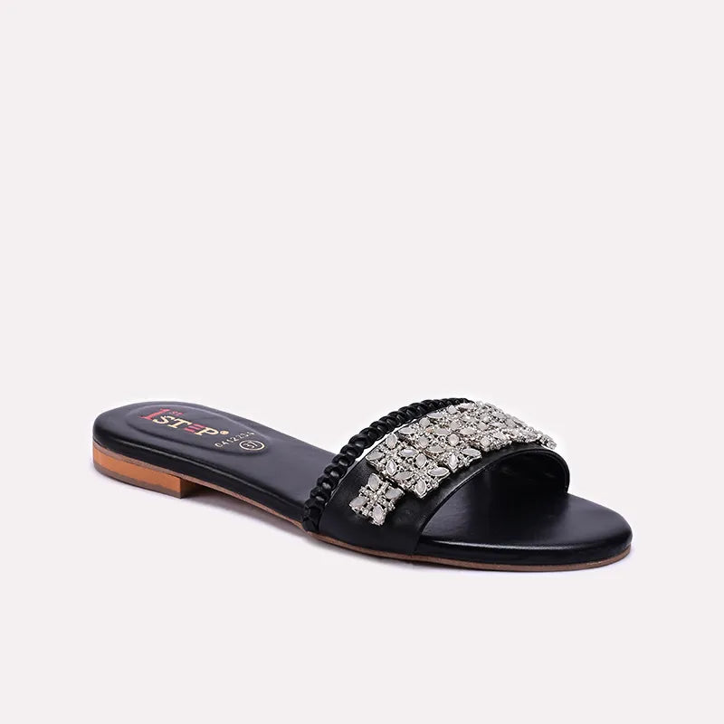 Black Fancy Flat Slippers 0412234