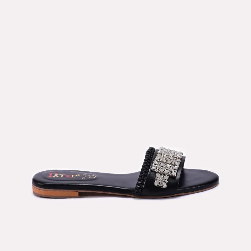 Black Fancy Flat Slippers 0412234