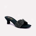 Black Fancy Heel Slippers