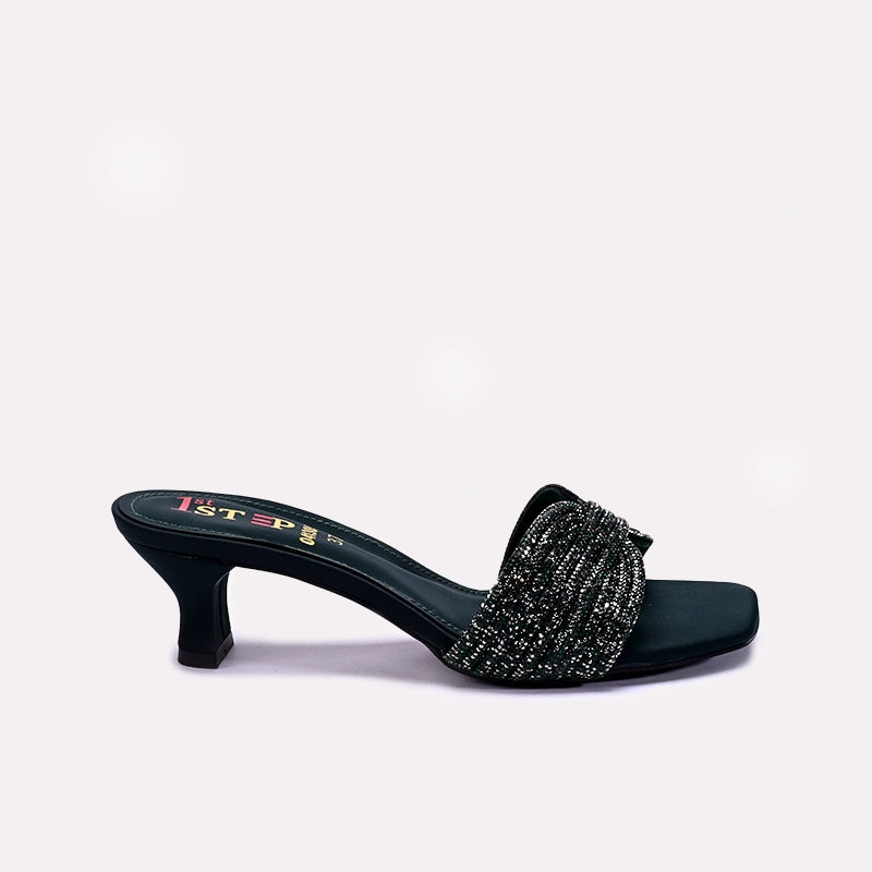 Womens Black Fancy Heel Slippers
