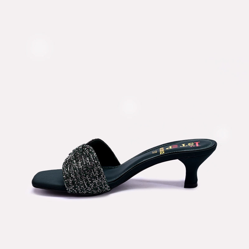 Black Fancy Heel Slippers for Women