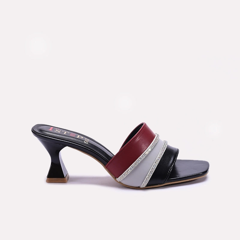 Womens Black Fancy Heel Slippers