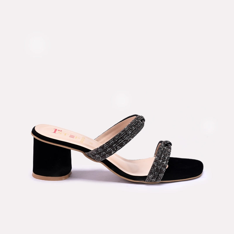 Black Fancy Heel Slippers 0413155