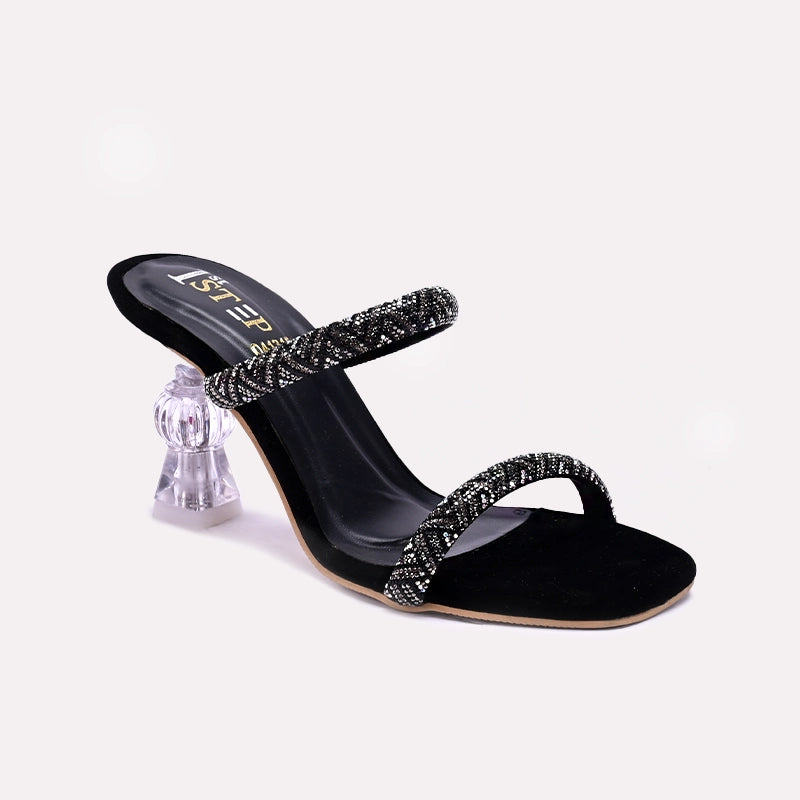Black Fancy Heel Slippers 0413156