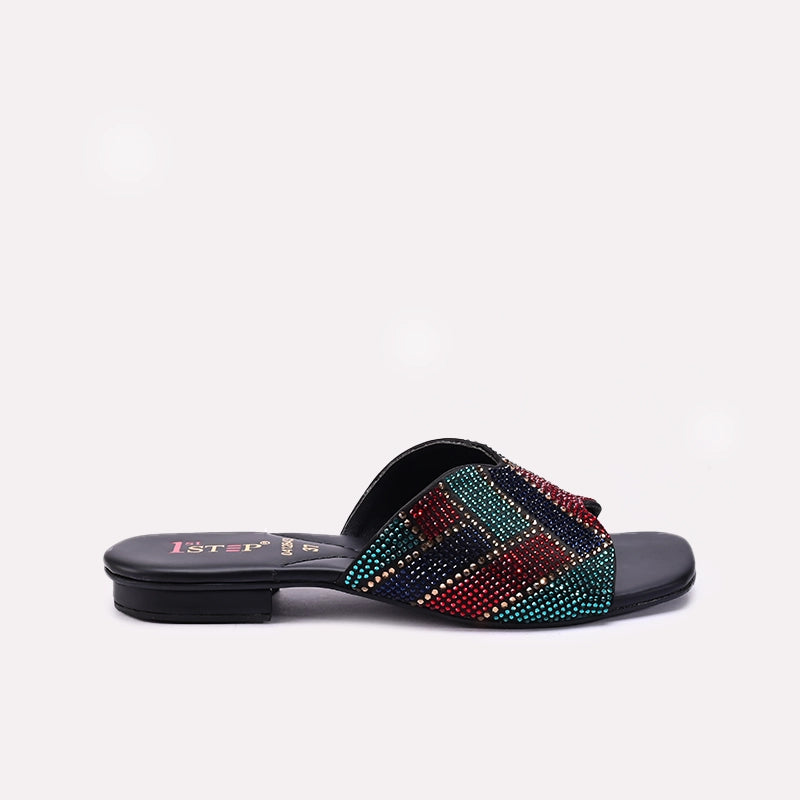 Womens Black Fancy Slippers