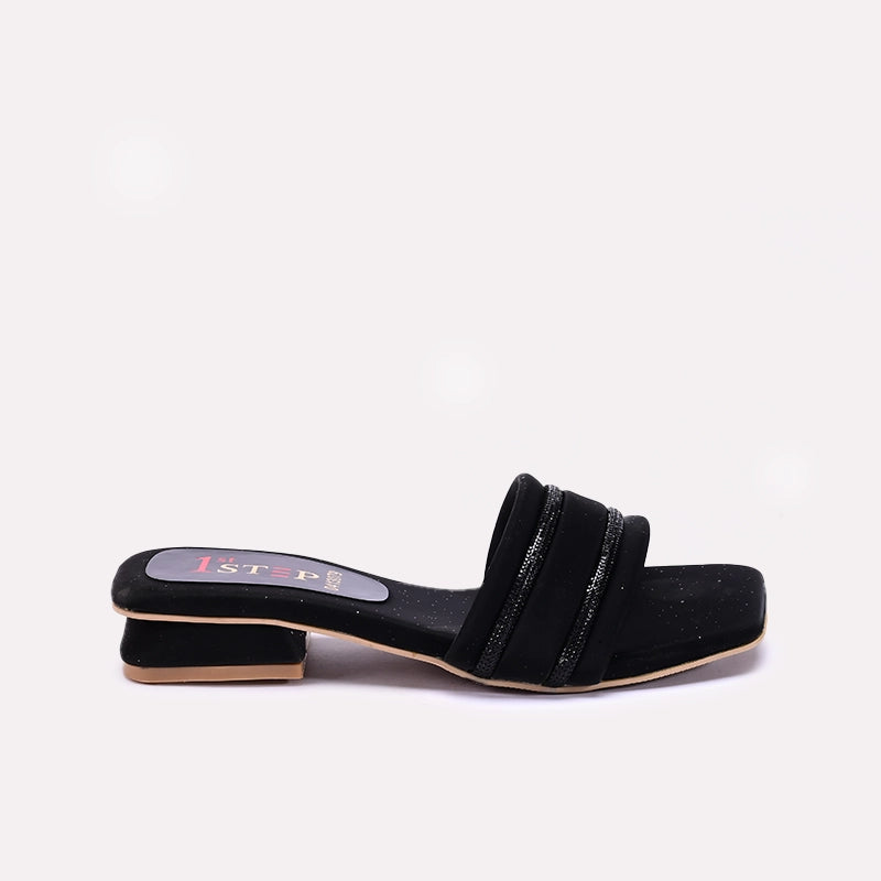 Womens Black Fancy Slippers