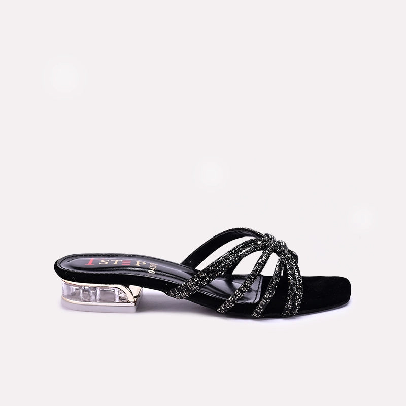 Womens Black Fancy Slippers