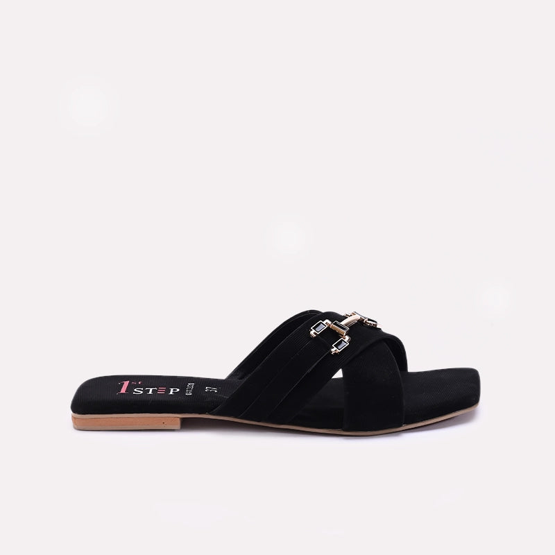 Womens Black Flat Casual Slippers