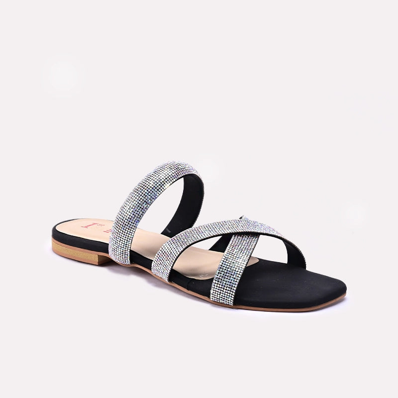 Black Flat Fancy Slippers