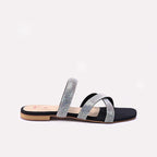 Womens Black Flat Fancy Slippers