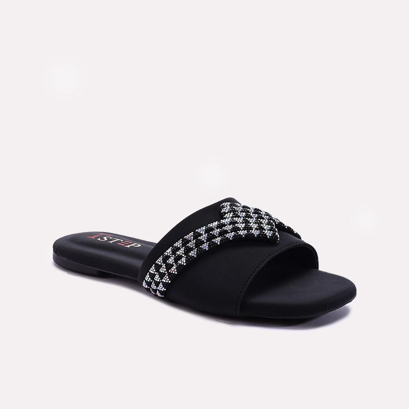 Black Flat Fancy Slippers