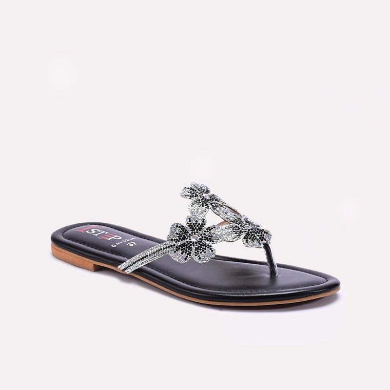 Black Flat Fancy Slippers